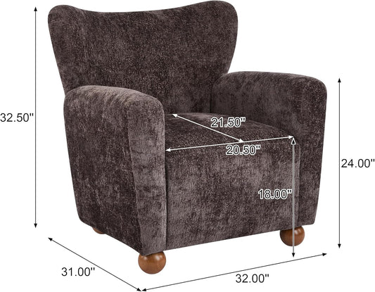 Christopher Knight Home Lindy Wingback Accent Chair, Upholstered Armchair with Rounded Wooden Legs, Curved Backrest Single Sofa, Soft Cushion Seating, Comfy Lounge Chair for Living Room, Dark Brown